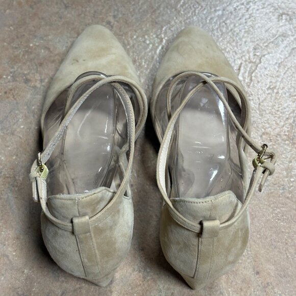 Cole Haan Wedge Heels Beige Suede Leather Ankle Strap Shoes Size 9 - Picture 12 of 13